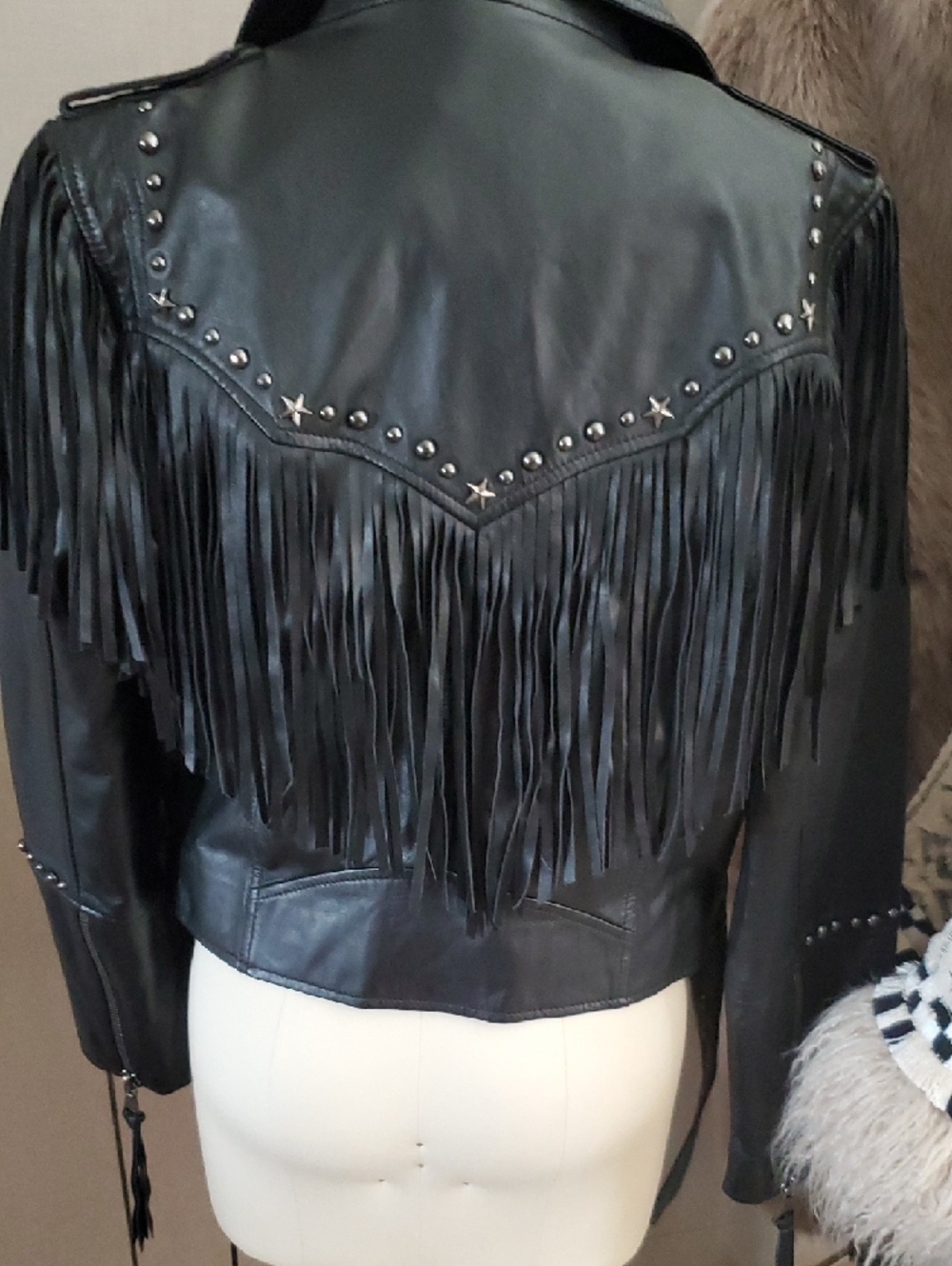 NWT Spell Teodora Black Leather Fringe Moto Jacket with Studs - Picture 6 of 15